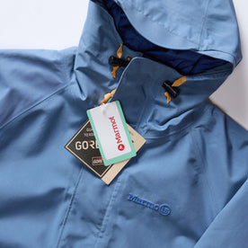 material shot of the marmot and goretex labels on The Owens Parka in Moonlight Gore-Tex