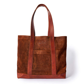 front image of The Roughout Tote in Chocolate Suede