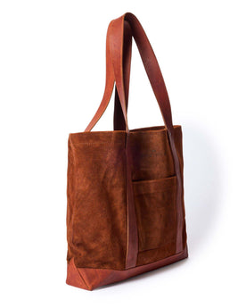 side image of The Roughout Tote in Chocolate Suede, Accessories by Taylor Stitch