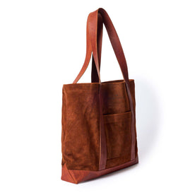 side image of The Roughout Tote in Chocolate Suede