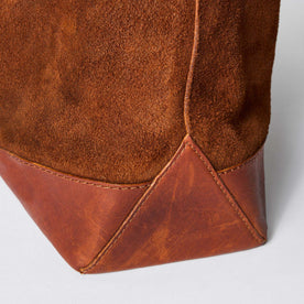 material shot of the stitching on The Roughout Tote in Chocolate Suede