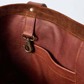 material shot of the inner clip on The Roughout Tote in Chocolate Suede