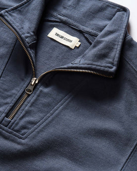material shot of the collar on The Rugby Quarter Zip in Faded Navy, Knits by Taylor Stitch