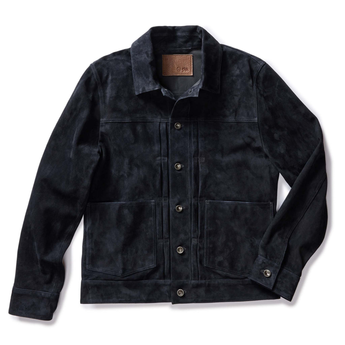 The Ryder Trucker Jacket in Dark Navy Suede | Taylor Stitch