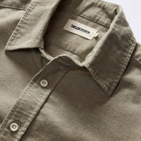 material shot of the collar on The Short Sleeve California in Heather Moss Cord