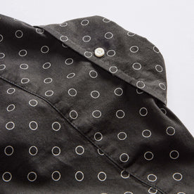 material shot of the back of the button down collar on The Short Sleeve Jack in Asphalt Dot