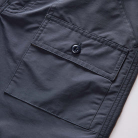 material shot of the pockets on The Trail Cargo Short in Faded Navy 60/40 Faille