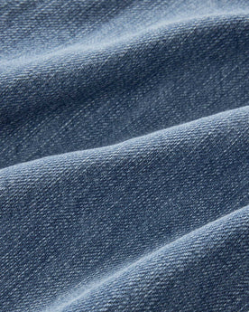 material shot of the fabric on The Milton Pullover in Washed Selvedge Denim, Wovens by Taylor Stitch