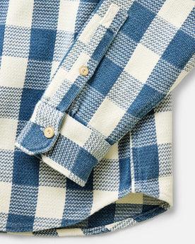 material shot of the buttons on The Division Shirt in Washed Indigo Check, Wovens by Taylor Stitch