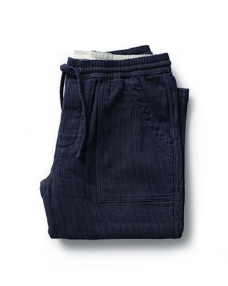 folded flatlay of The Breakwater Pant in Rinsed Indigo Sashiko