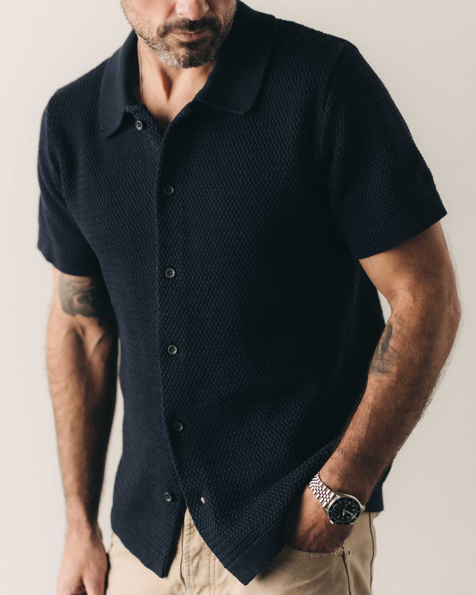 The Button Down Polo in Dark Navy Crochet | Taylor Stitch