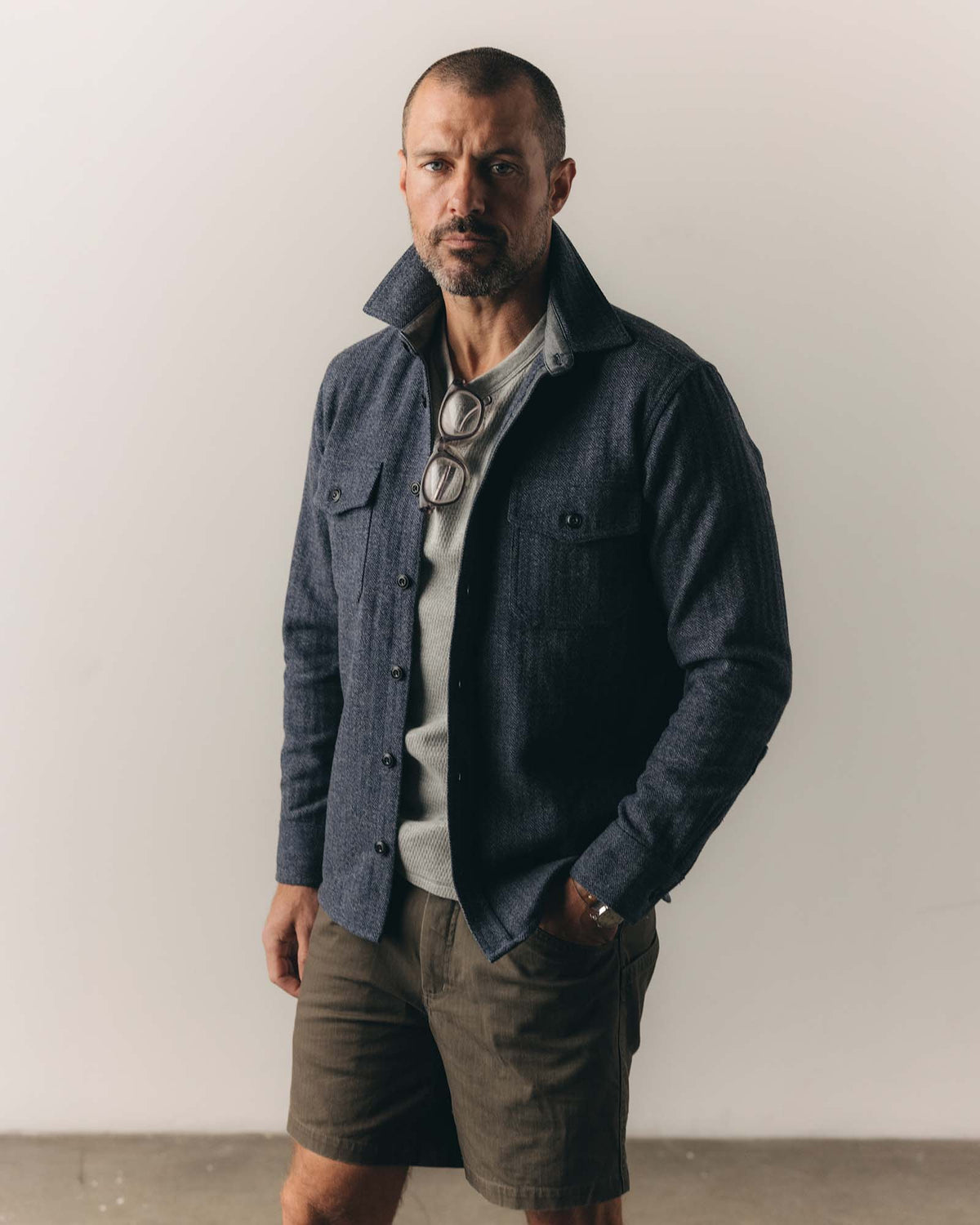 The CPO Overshirt in Indigo Ash Wool Herringbone | Taylor Stitch