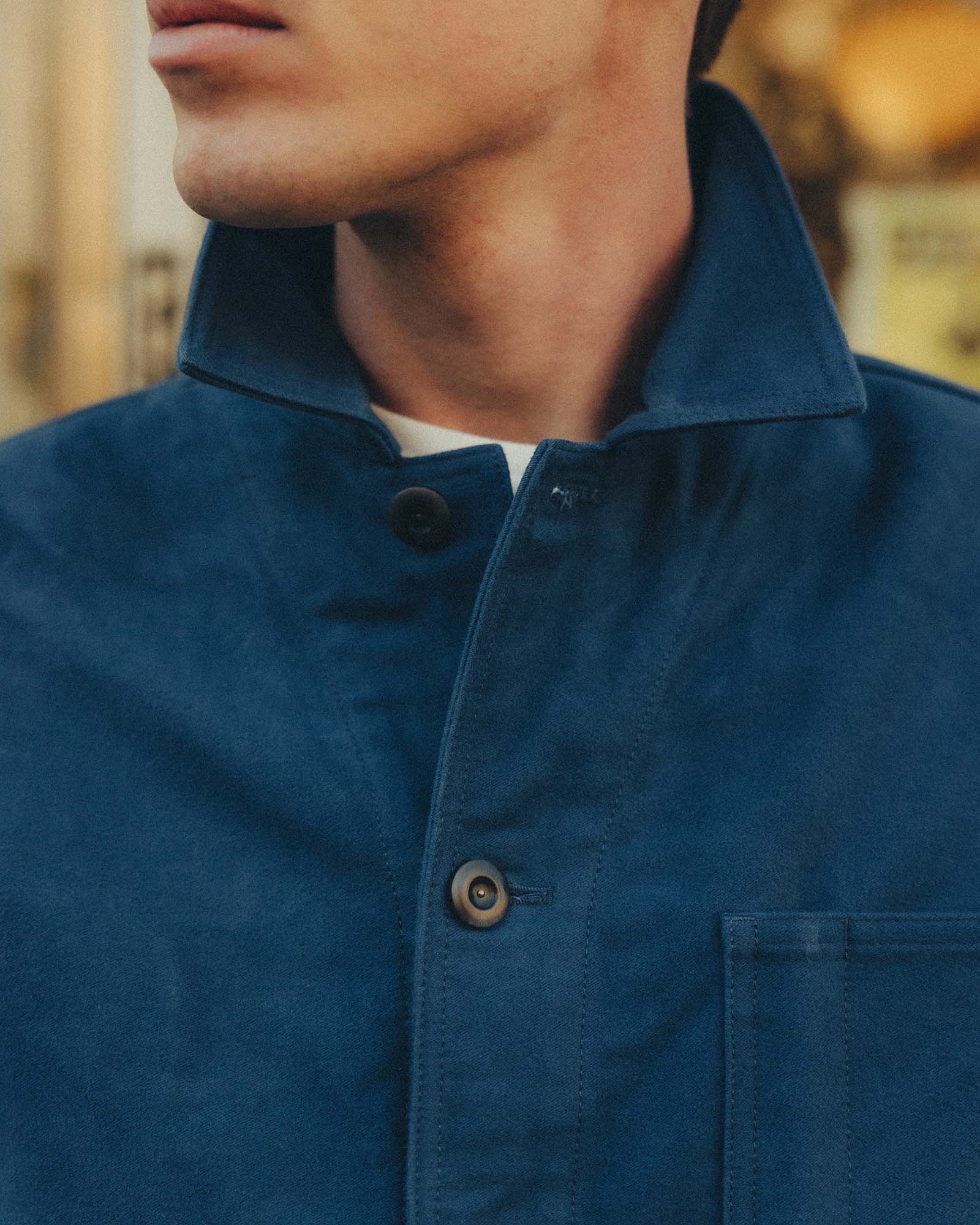 The Ojai Jacket in French Blue Moleskin | Taylor Stitch