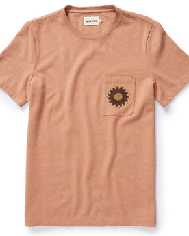 flatlay of The Embroidered Heavy Bag Tee in Dried Acorn Aubade, Knits by Taylor Stitch