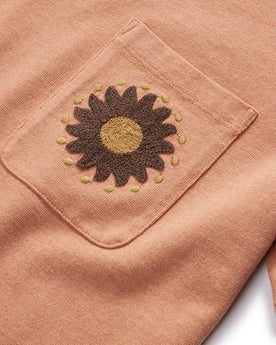 material shot of the chest pocket on The Embroidered Heavy Bag Tee in Dried Acorn Aubade, Knits by Taylor Stitch