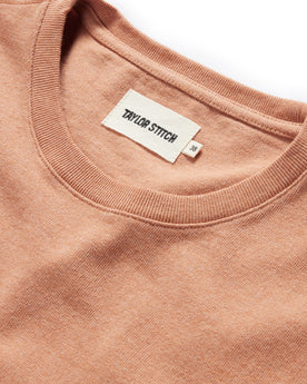 material shot of the neck opening of The Embroidered Heavy Bag Tee in Dried Acorn Aubade, Knits by Taylor Stitch
