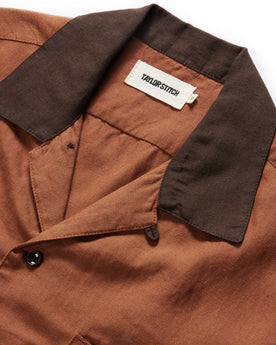 material shot of the collar on The Palmer Shirt in Dried Guajillo, Wovens by Taylor Stitch