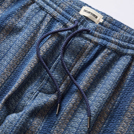 material shot of the waistband on The Apres Pant in Marine Stripe