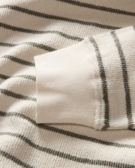 material shot of the sleeves on The Adams Crew in Cilantro Stripe Reverse Terry, Knits by Taylor Stitch