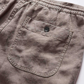 material shot of the back pocket on The Apres Short in Canteen Hemp