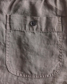 material shot of the waistband on The Apres Short in Canteen Hemp