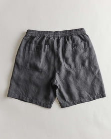 material shot of the waistband on The Apres Short in Faded Black Hemp