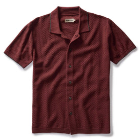 flatlay of The Button Down Polo in Dried Cherry Herringbone