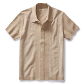 flatlay of The Button Down Polo in Faded Khaki Seed Stitch