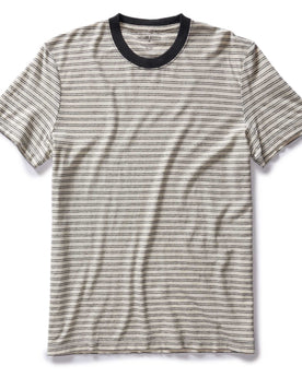 flatlay of The Cotton Hemp Tee in Black Coffee Stripe, Knits by Taylor Stitch
