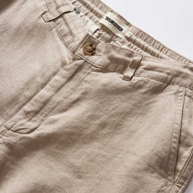 material shot of the waistband on The Easy Short in Natural Linen