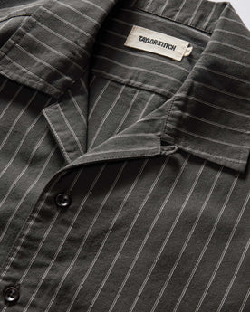 material shot of the collar on The Short Sleeve Davis Shirt in Kelp Stripe, Wovens by Taylor Stitch