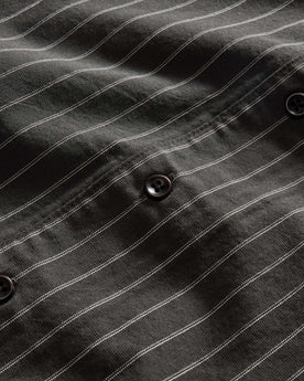 material shot of the buttons on The Short Sleeve Davis Shirt in Kelp Stripe, Wovens by Taylor Stitch