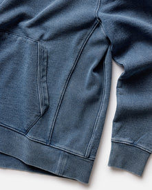 material shot of the bottom of The Apres Hoodie in Washed Indigo Terry