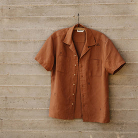 editorial image of The Conrad Shirt in Adobe Embroidery on a hanger