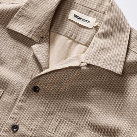 material shot of the collar on The Conrad Shirt in Black Coffee Stripe