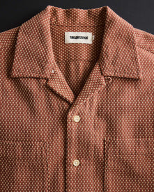 material shot of the collar on The Conrad Shirt in Fired Brick Dobby