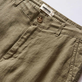 material shot of the waistband on The Easy Pant in Olive Linen