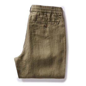 folded flatlay of the back of The Easy Pant in Olive Linen