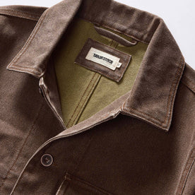 material shot of the collar on The Fremont Jacket in Aged Penny Chipped Canvas