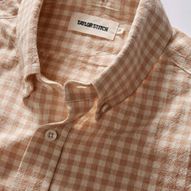 material shot of the collar on The Jack in Baked Clay Check
