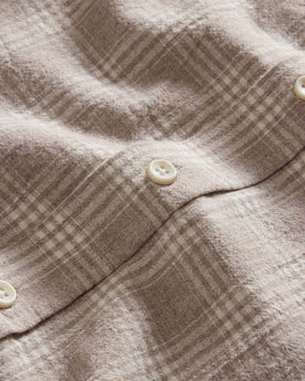 material shot of the buttons on The Jack in Heather Flax Plaid, Wovens by Taylor Stitch