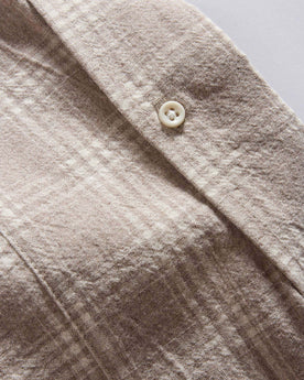 material shot of the back of the collar on The Jack in Heather Flax Plaid, Wovens by Taylor Stitch
