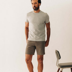 fit model wearing The Camp Short in Stone Chipped Canvas