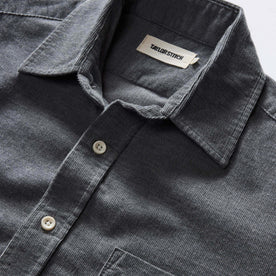 material shot of the collar on The Short Sleeve California in Heather Slate Cord