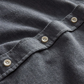 material shot of the buttons on The Short Sleeve California in Heather Slate Cord