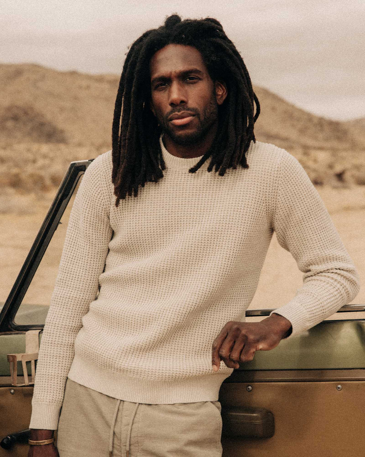 The Ranger Sweater in Heather Fog Linen Waffle | Taylor Stitch