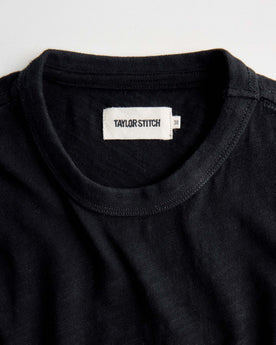 material shot of the collar on The Organic Cotton Tee in Black Indigo, Knits by Taylor Stitch