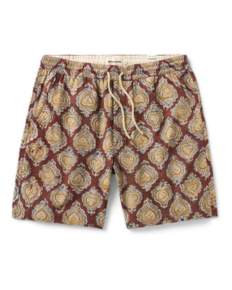 flatlay of The Apres Short in Sangria Block Print