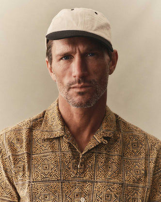 fit model posing in The Hawthorne Shirt in Fennel Block Print