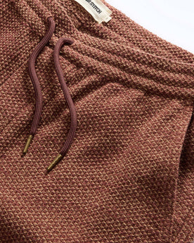 material shot of the waistband on The Apres Pant in Black Cherry Sashiko, Bottoms by Taylor Stitch
